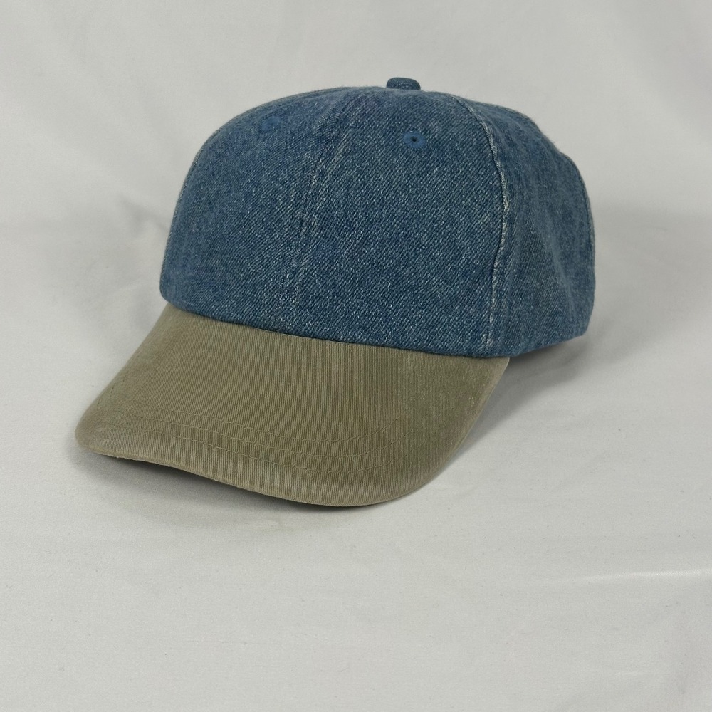 Blue Denim Falcon Headwear Baseball Cap Tan Two Tone Adjustable Hat